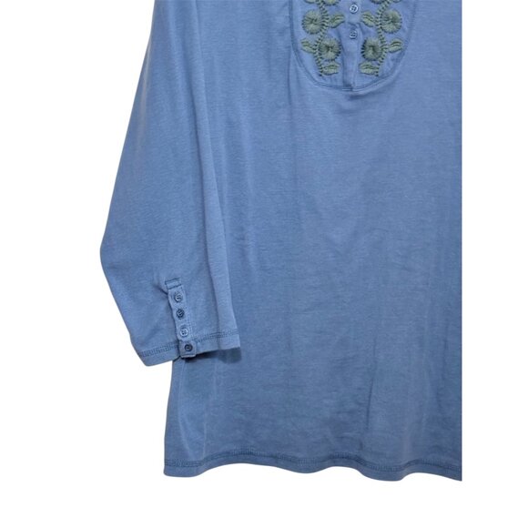 Woman Within Blue Long Sleeve Embroidered Tunic Top 3X Cotton Blend Pullover - Picture 4 of 6
